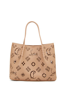 Женская кожаная сумка-шоппер с бежевым логотипом Christian Louboutin