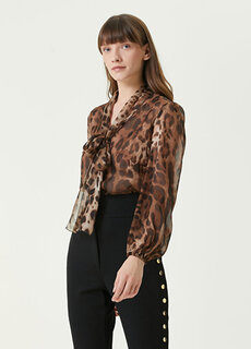Шелковая блузка с леопардовым узором и кружевным воротником Dolce&amp;Gabbana