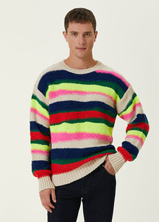 Трикотажный фактурный свитер в полоску с цветными блоками Dsquared2