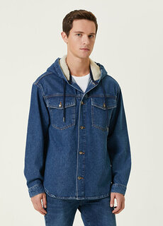 Синяя джинсовая куртка с капюшоном и деталями из овчины Beymen