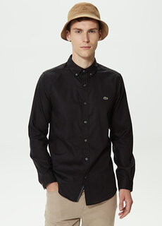 Черная мужская рубашка стандартного кроя с воротником на пуговицах Lacoste