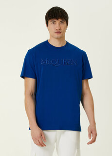 Темно-синяя футболка с вышитым логотипом Alexander McQueen