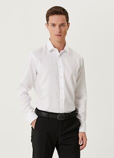 Белая рубашка комфортного кроя с негладким эффектом добби Beymen