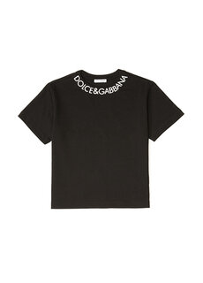 Черная футболка для мальчика с логотипом на воротнике Dolce&amp;Gabbana