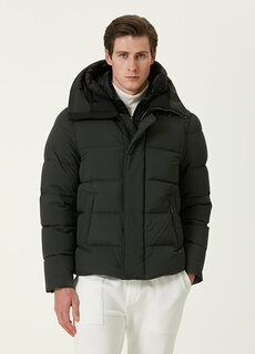 Темно-серое стеганое пальто с капюшоном и внутренним воротником Moorer