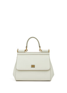 Сицилийско-белая женская кожаная сумка через плечо среднего размера Dolce&amp;Gabbana