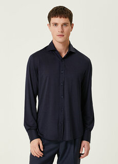 Темно-синяя шелковая рубашка Brunello Cucinelli
