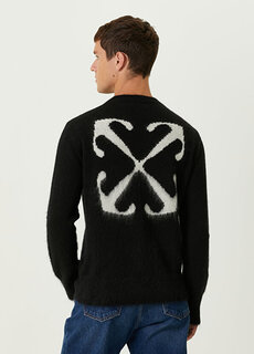 Черный шерстяной жаккардовый свитер с логотипом Off-White