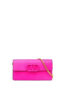 Женская кожаная сумка с логотипом фуксии Valentino Garavani