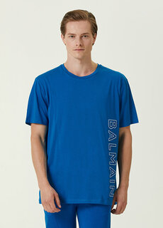 Синяя футболка из органического хлопка с принтом логотипа Balmain