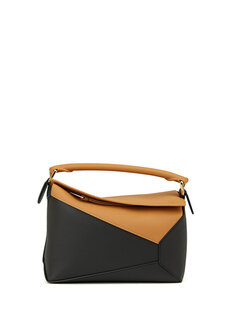Маленькая женская кожаная сумка-пазл черно-коричневого цвета Loewe
