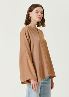 Светло-коричневая рубашка с v-образным вырезом и детальными разрезами By Malene Birger