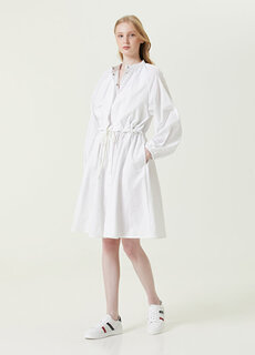 Белое платье-рубашка миди с великолепным воротником Moncler