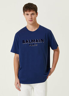 Синяя футболка из органического хлопка с принтом логотипа Balmain