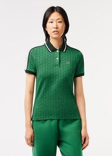 Зеленая женская футболка-поло приталенного кроя с монограммой Lacoste