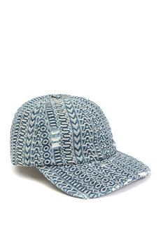 Голубая женская шляпа из жаккарда с логотипом Marc Jacobs
