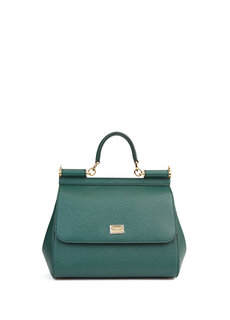 Сицилийско-зеленая женская кожаная сумка среднего размера Dolce&amp;Gabbana