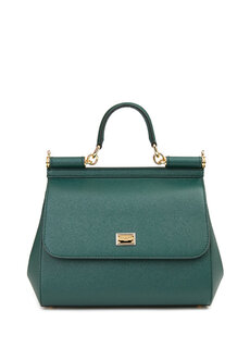 Сицилийско-зеленая женская кожаная сумка среднего размера Dolce&amp;Gabbana