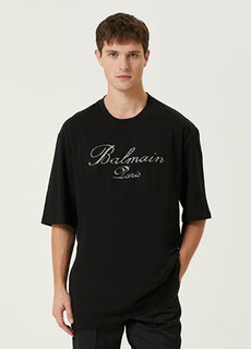 Черная футболка с логотипом stone Balmain