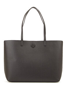 Женская кожаная сумка для покупок с черным логотипом Tory Burch