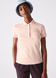 Lacoste - женская рубашка-поло приталенного кроя светло-розового цвета Lacoste