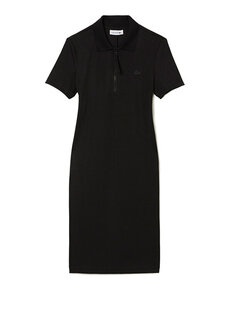 Черное женское платье slim fit с короткими рукавами и воротником-поло Lacoste