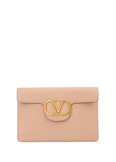 Женская кожаная сумка для рук с логотипом пудры Valentino Garavani