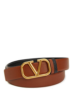 Мужской кожаный ремень светло-коричневого цвета с двусторонним логотипом Valentino Garavani