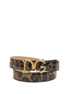 Женский кожаный ремень с пряжкой с леопардовым логотипом Dolce&amp;Gabbana