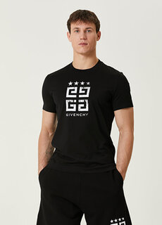 Черно-белая футболка приталенного кроя со звездами 4g и детализированным логотипом Givenchy