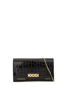 Черная женская сумка из кожи с текстурой крокодила Victoria Beckham