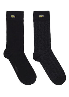 Длинные черные мужские носки из двух предметов с принтом Lacoste