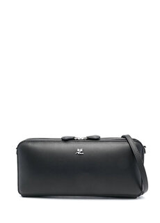 Женская кожаная сумка с черным логотипом Courreges