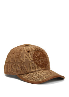 Бежево-коричневая женская шляпа с логотипом Versace