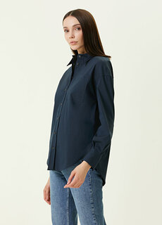 Темно-синяя рубашка в полоску с детальной отделкой Brunello Cucinelli