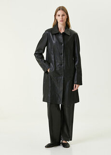 Черное кожаное пальто Loulou Studio