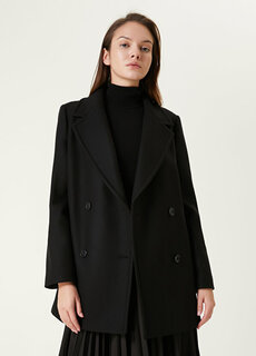 Черное двубортное шерстяное пальто Beymen