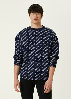 Темно-синий жаккардовый свитер с белым логотипом Balenciaga