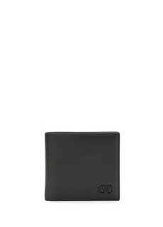 Мужской кожаный кошелек с черным логотипом Valentino Garavani