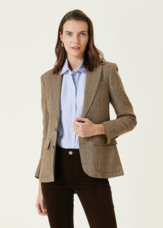 Коричневый льняной пиджак с узором Polo Ralph Lauren