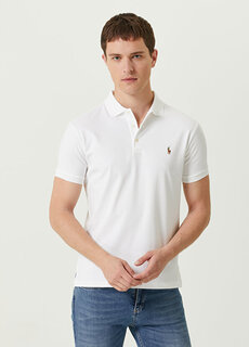 Белая футболка с воротником-поло и вышитым логотипом Polo Ralph Lauren