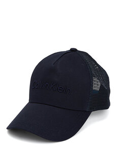 Мужская шапка из органического хлопка темно-синего цвета с вышитым логотипом Calvin Klein