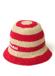 Красная женская соломенная шляпа в естественную полоску Miu Miu