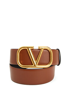 Женский кожаный ремень с коричневым логотипом Valentino Garavani