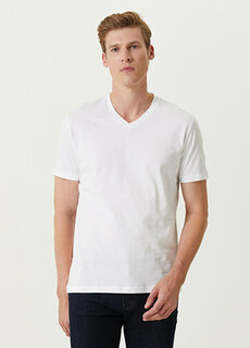 Белая базовая футболка с v-образным вырезом Beymen