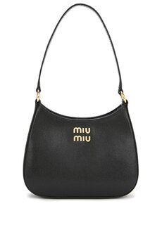 Женская кожаная сумка через плечо с черным логотипом Miu Miu