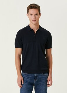Темно-синяя текстурированная трикотажная рубашка с короткими рукавами и воротником-поло Beymen