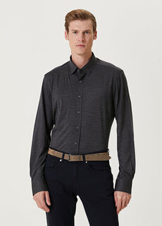 Приталенная шерстяная рубашка дымчатого цвета с нижним воротником и пуговицами Beymen