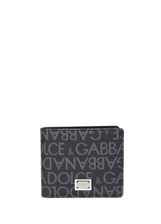 Мужской жаккардовый кошелек черного и серого цвета с логотипом Dolce&amp;Gabbana