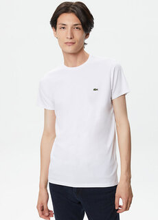 Белая мужская футболка slim fit с круглым вырезом Lacoste